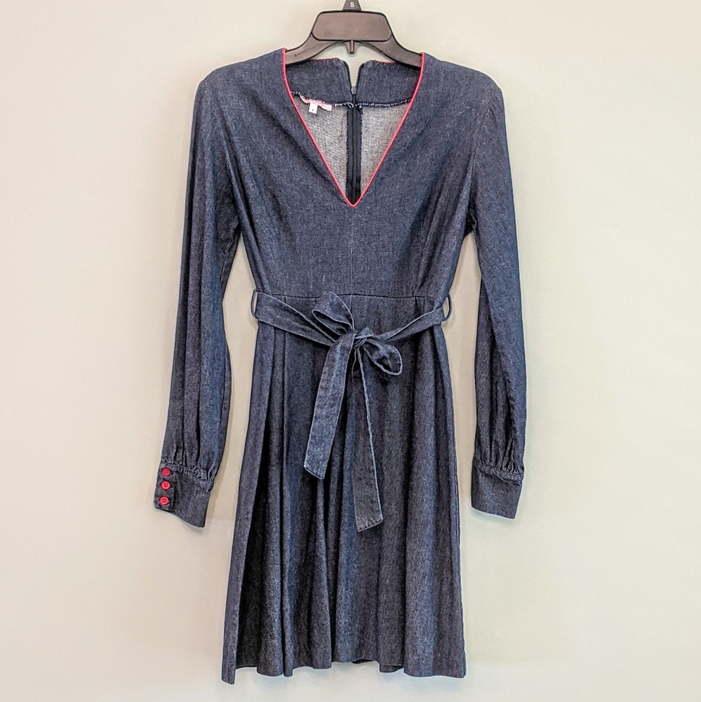 Kayce Hughes Denim Dress size 6 long sleeve red